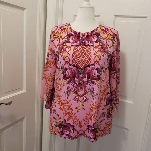 NWT JM Collection "Blossom Berry" Knit Top Size Large, Ret. $59, Colorful - Picture 1 of 12